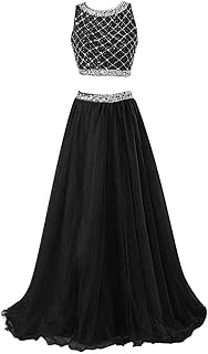 Nina Vestido de dos piezas para mujer, corpiño de bateau con cuentas para baile de graduación 025