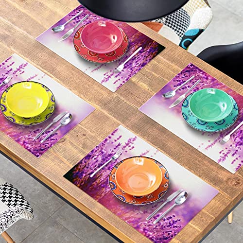 Set de table antidérapant lavande fleur résistant 6x - 8