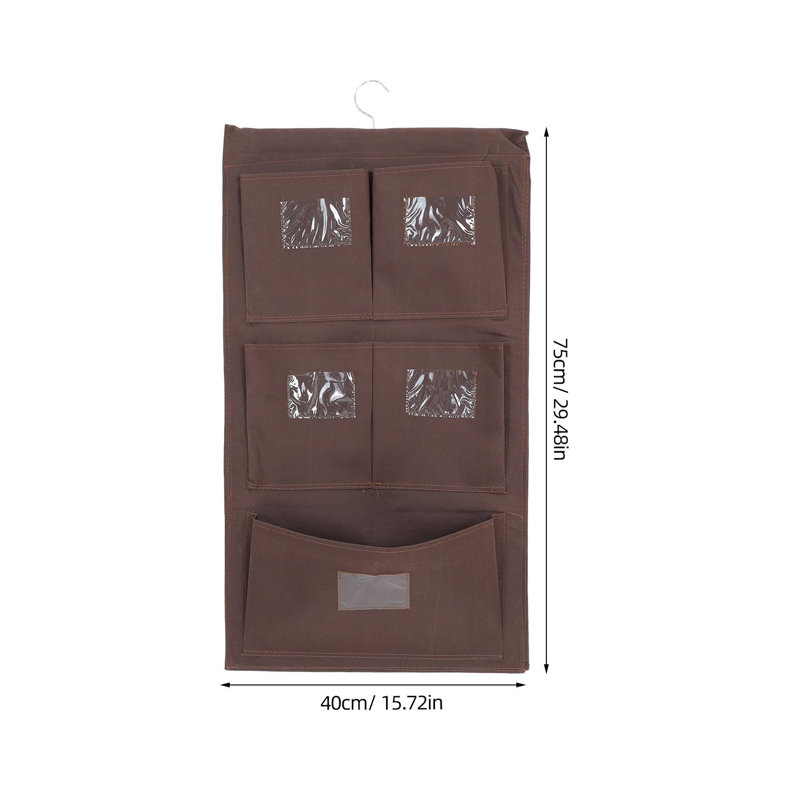 Borsa Organizer per Pulizia a 7 Scomparti, Doppio Lato | Tessuto Oxford Marrone Caffè, per Hotel e Camere, Struttura con Asta in Legno e Gancio Metallico