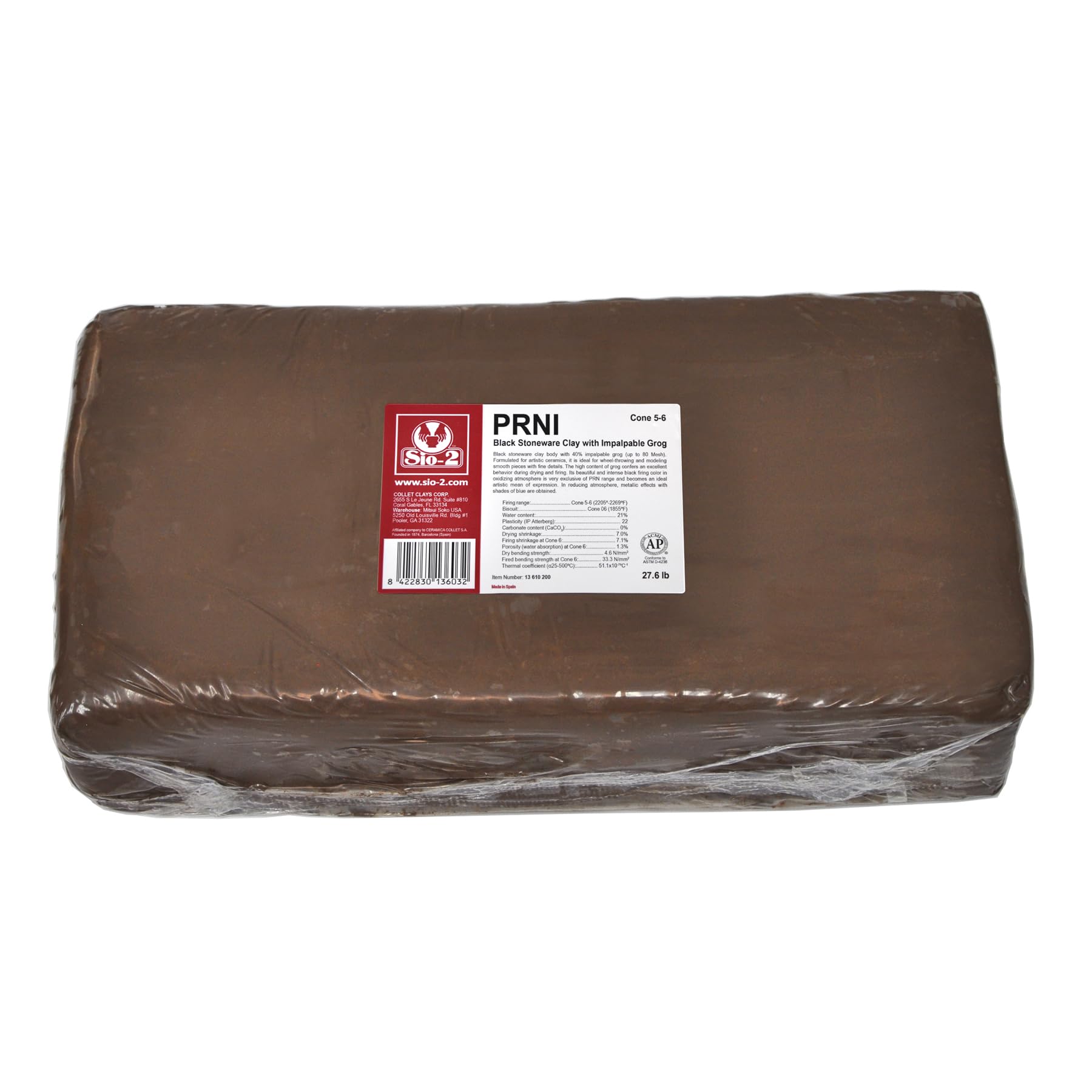 SIO-2 PRNI Black Stoneware High Fire Pottery Clay, 27.6 lb (12.5 kg), Kiln-Fired Clay for Wheel-Throwing, Hand Building & Modelling - Create Pottery and Artwork, Ready-to-Use