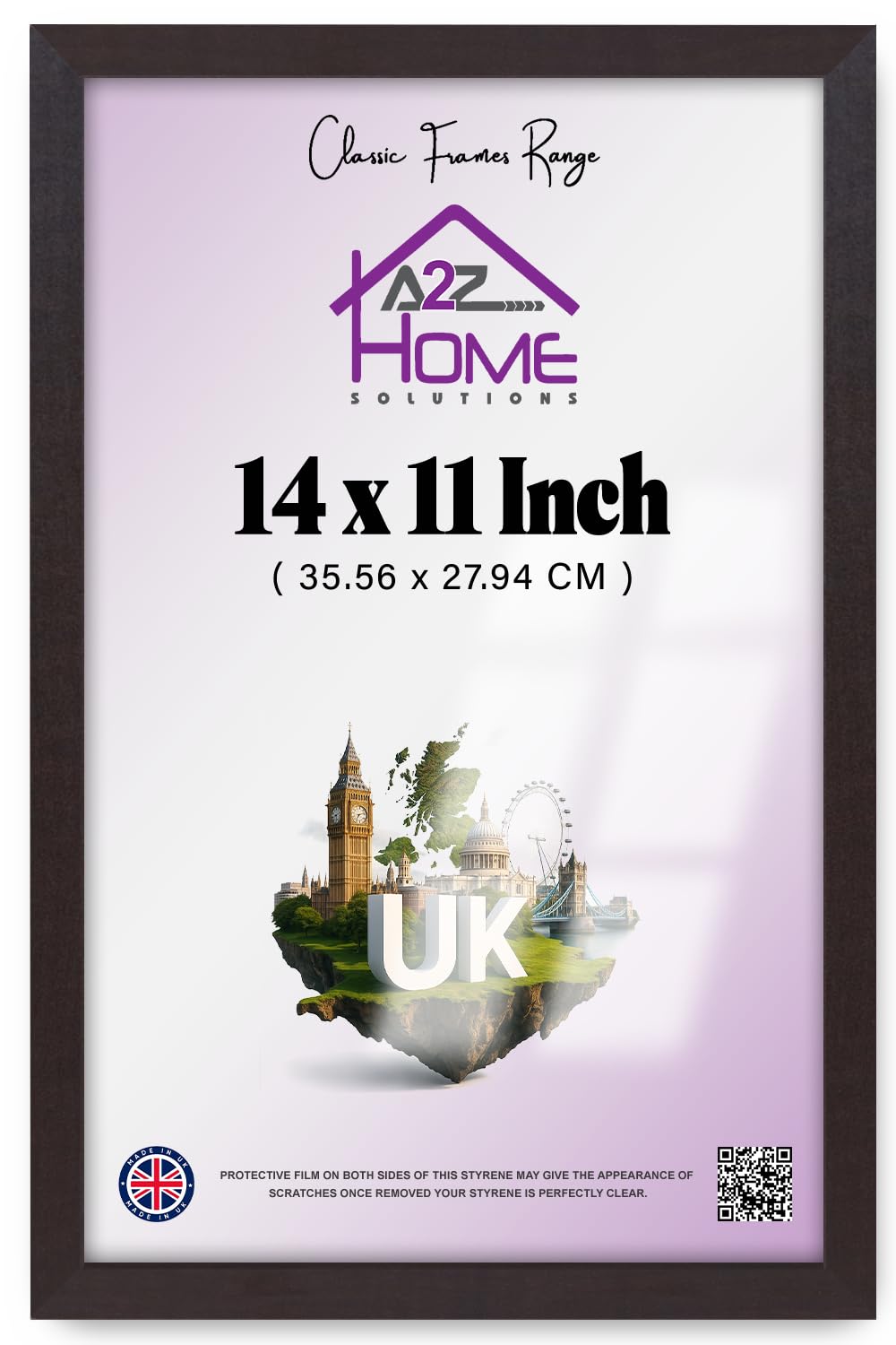 A2Z Home Solutions® Photo Poster Display Wall Hanging Mahogany Frame 14 x 11 Inches For Print Picture With Clear Perspex 30x15mm Moulding Mounting Hooks MDF backboard