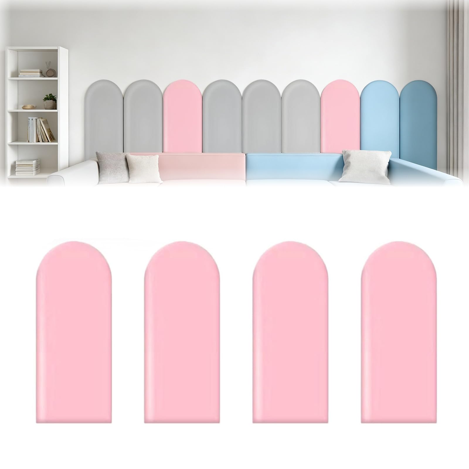 4 pezzi di pannelli murali 3D, imbottitura murale autoadesiva PU impermeabile per camera dei bambini, pannello murale imbottito con adesivo, testiera anti-collisione per letto (rosa)