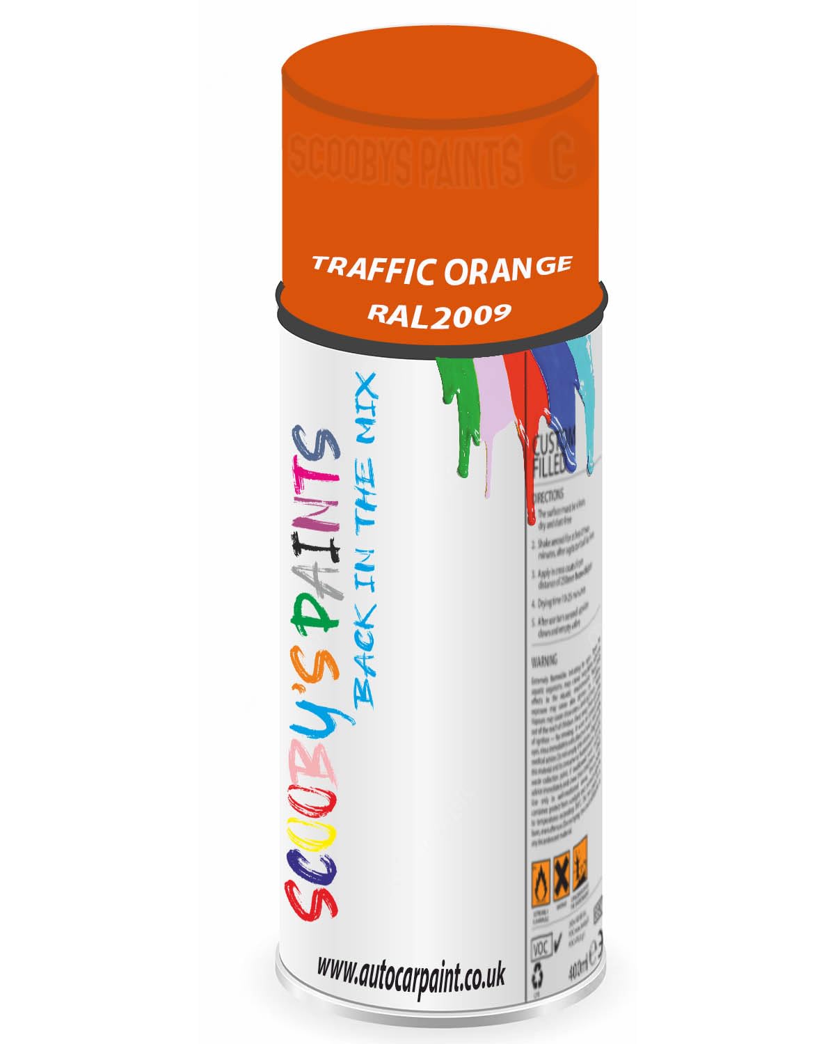 SCOOBYS PAINTS BACK IN THE MIX RAL2009 Traffic orange 400ML Aerosol Spray Paint RAL Colour Can Gloss Shinny Finish DIY Indoor/Outdoor Wood Plastic Metal Heat Resistant Steel
