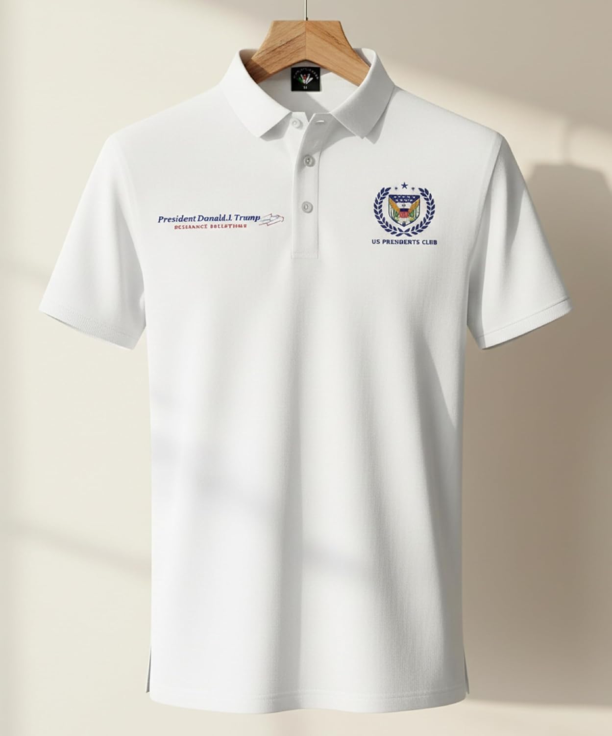 Trump Comeback Golf Polo for Men – White, Cotton-Spandex Blend, Short Sleeve, Embroidered Logo, 240 GSM, Limited Edition