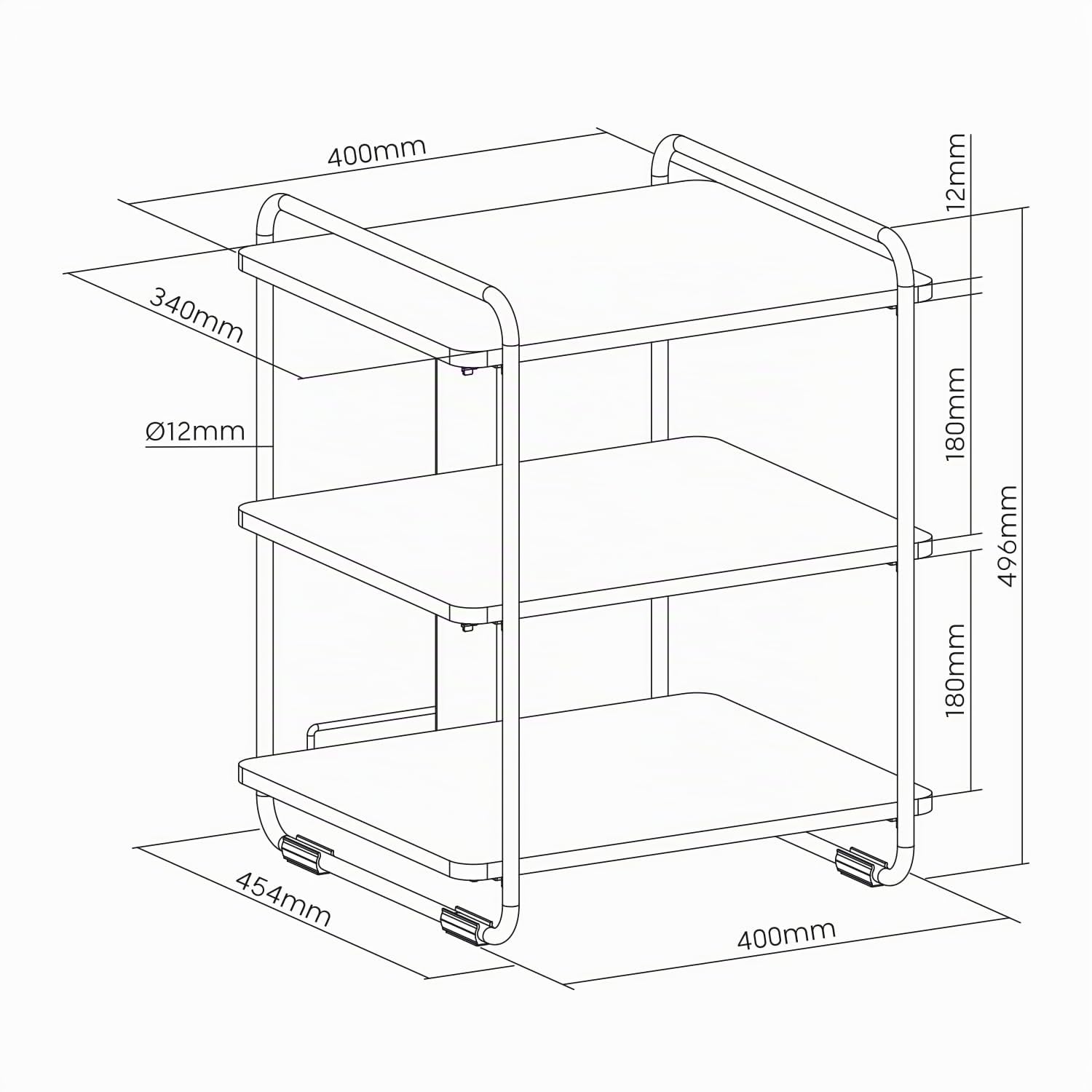 Maclean MC-978 Stilvolles Regal mit 3 Ebenen, Aufbewahrungsregal, Lagerregal, Max. Belastung 90kg, 454x400x496mm, Kabelmanagment, Ideal für Wohnzimmer