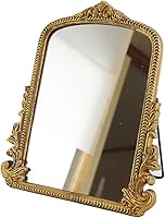 HSDDHOME Vintage Gold Framed Vanity Makeup Mirror - Antique Arched Standing Desk Mirror 11.8x9.6in for Bedroom Dresser Tabletop