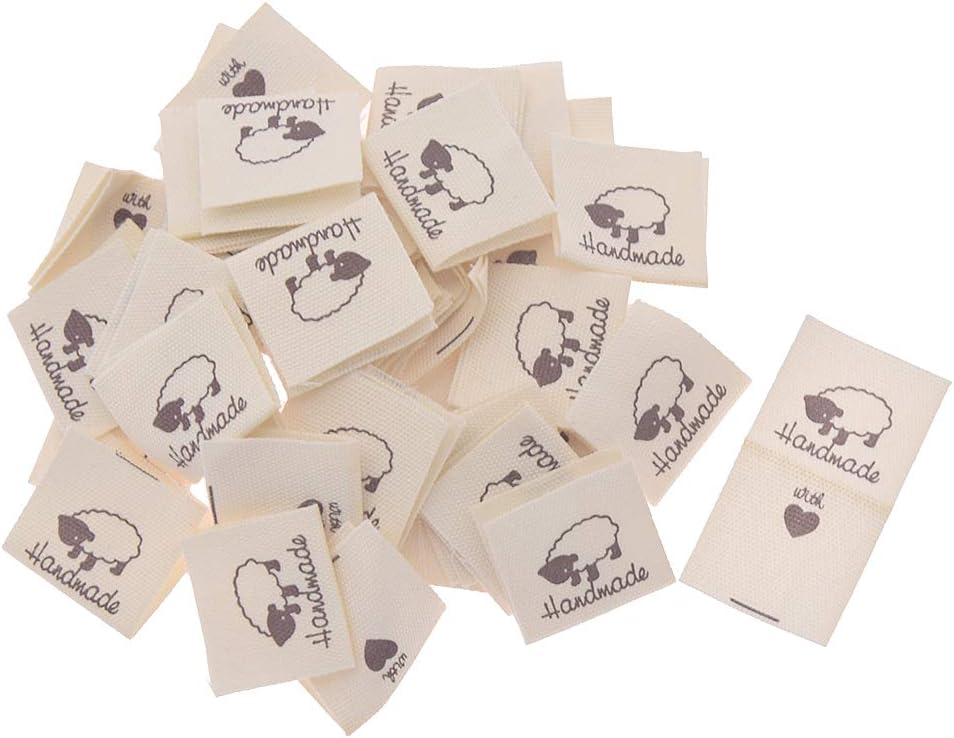 KORENJUL 50Pcs Handmade Cloth Woven Sewing Labels with Cartoon Pattern Essential for Sewing Clothing, Knitting, Quilting, Sheep