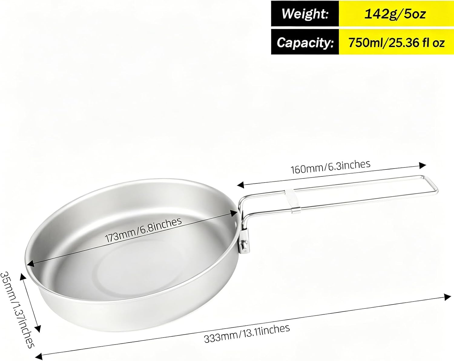 SILVERANT Camping Plate Titanium Pan Dish Plate with Handle & Mesh Bag, Large Reuseable Ultralight Dinner Plate for Camping Outdoors Backpacking (750ML)