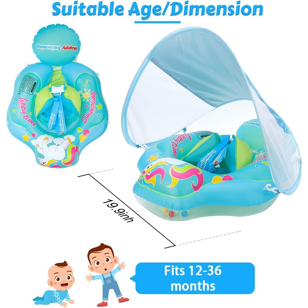 Baby Schwimmring mit Sonnendach Abnehmbaren,Schwimmring mit Sonnenschutz Verstellbare,Aufblasbarer Schwimmreifen Baby,Schwimmtrainer Float für ab 3-36 Monate