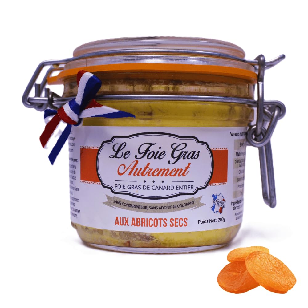 Foie Gras de Pato Entero con Albaricoque Seco 200 g – Relais Gourmet | Artesanal Francés del Suroeste | Sin Conservantes, Aditivos ni Colorantes | Sabor Afrutado Dulce-Salado