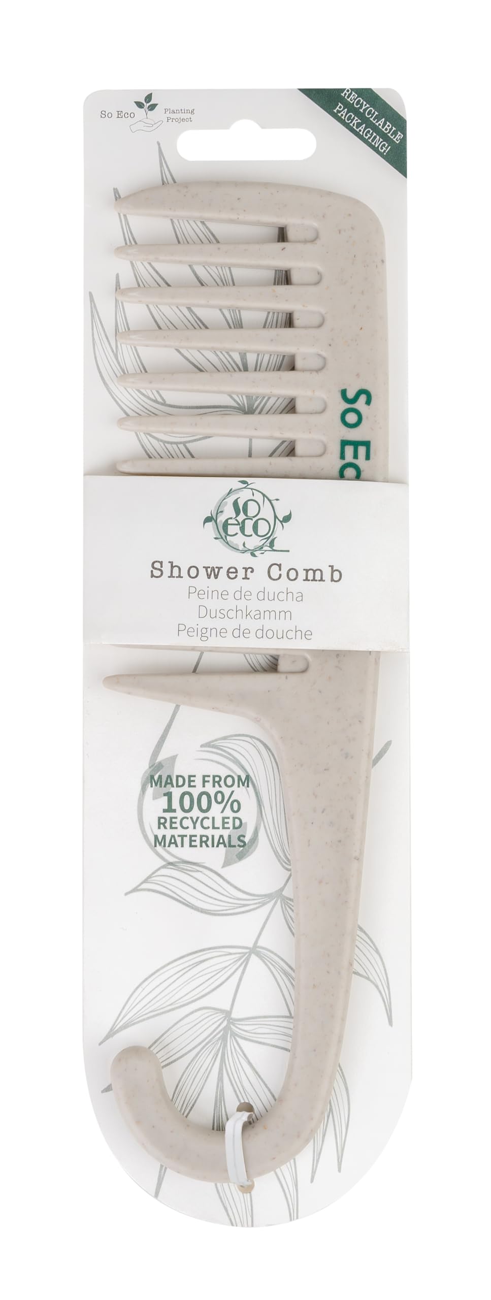 So Eco Shower Comb - Wide-Tooth Detangling Comb for Wet & Dry Hair with Curved Handle, Made from 100% Post-Consumer Recycled Material, Distributes Conditioner & Reduces Hair Breakage