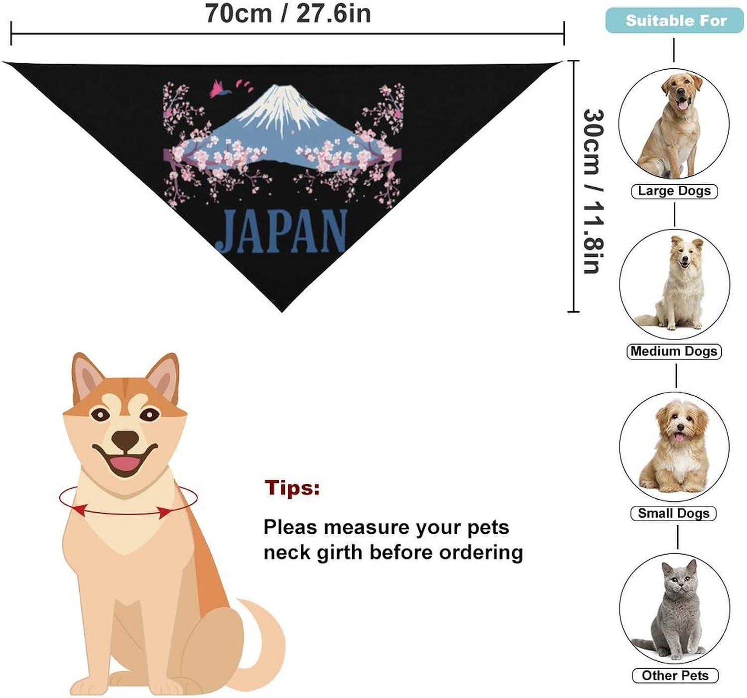 Japan Mount Fuji Cherry Flowers Dog Bandanas Puppy Scarf Bib Neck Scarf Pet Supplies for Dogs Cat image 2