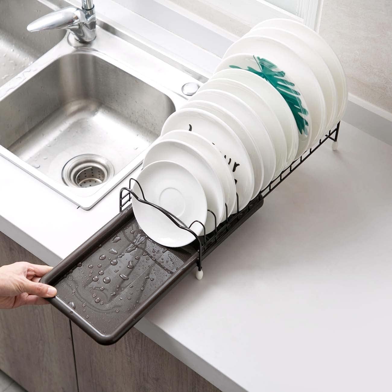 Escurreplatos Soporte De Estante Secado Platos Cocina Hierro con Bandeja, Almacenamiento Vajilla, Escurridor Placa Organización Cocina