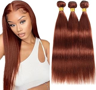Color 33 Bundles Auburn Brown Straight Human Hair Bundle Brazilian Copper Red Virgin Hair Reddish Brown 3 Bundles 16 18 20 Inch Color 33 Copper Straight Bundle