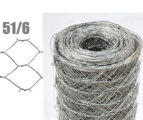 Italfrom 50mt-Rotolo Rete Metallica Zincata Tripla Torsione- Maglia:mm 51/6 -Diametro Filo:mm 1,1 - H 150 cm