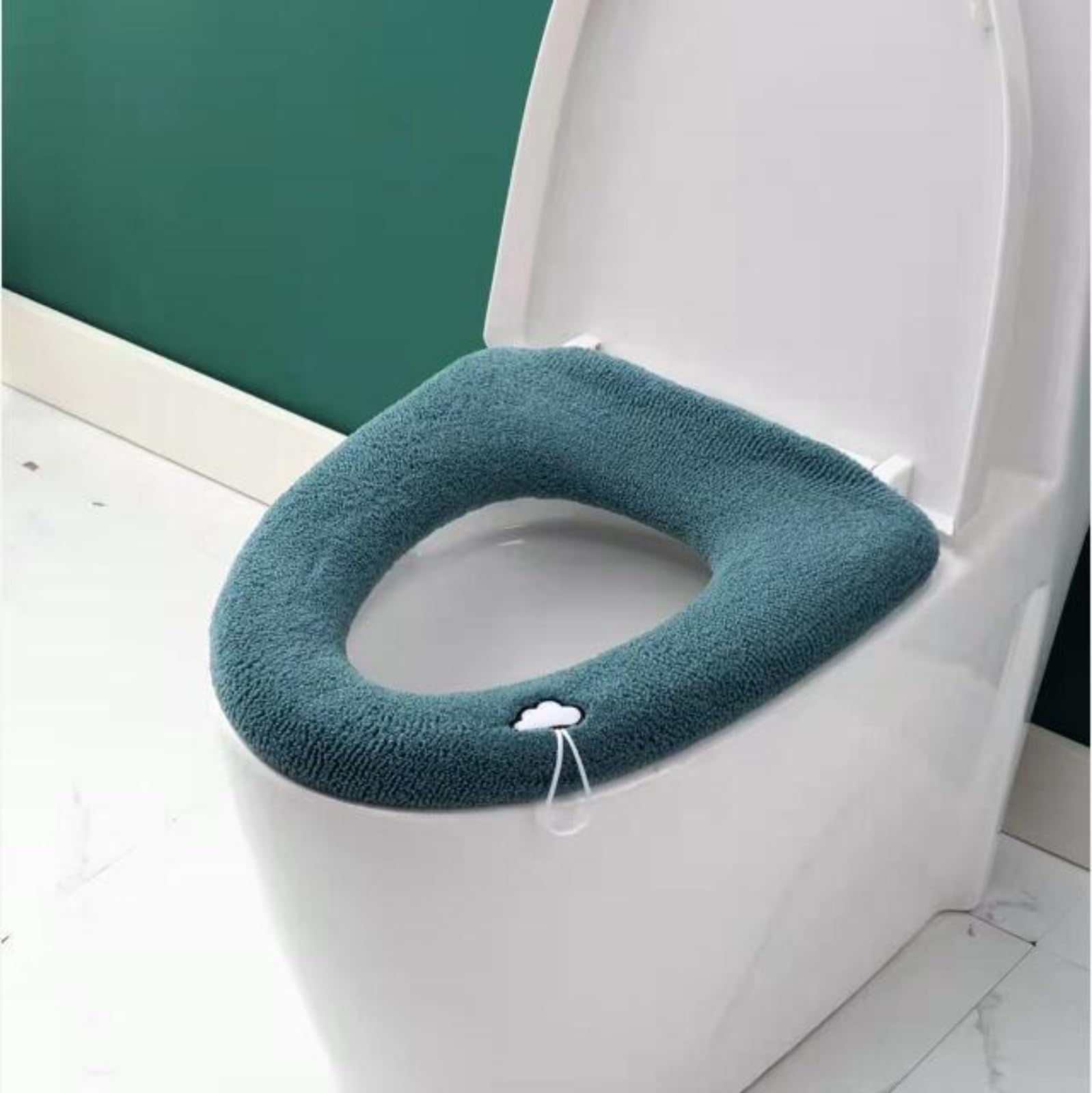 Yqvavzjsl Handle Blue Thick And Warm Toilet Seat With Handle, Knitted Washable Toilet Seat