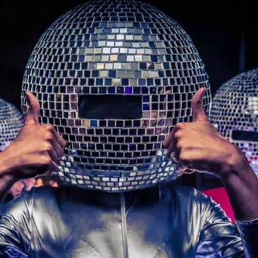 Srebrna brokatowa kula, kask z kulą dyskotekową, kask z lustrzaną kulą, kolorowy hełm z kulą dyskotekową ze światłami na dyskoteki, imprezy, DJ-e, sceny i wesela