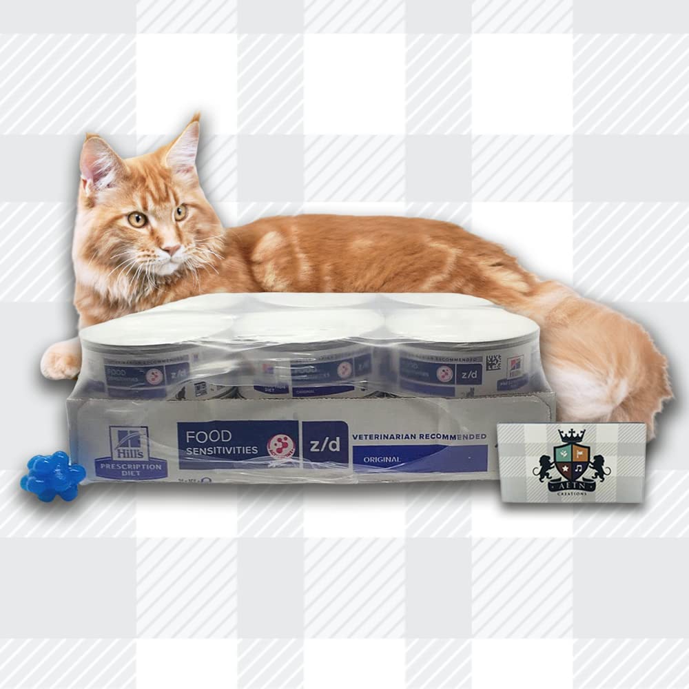 AETN Creations Z/D Alimento Húmedo para Gatos con Sensibilidad Alimentaria, Paquete de 12 Latas de 156g, con Golosina y Juguete para Gato de AETN