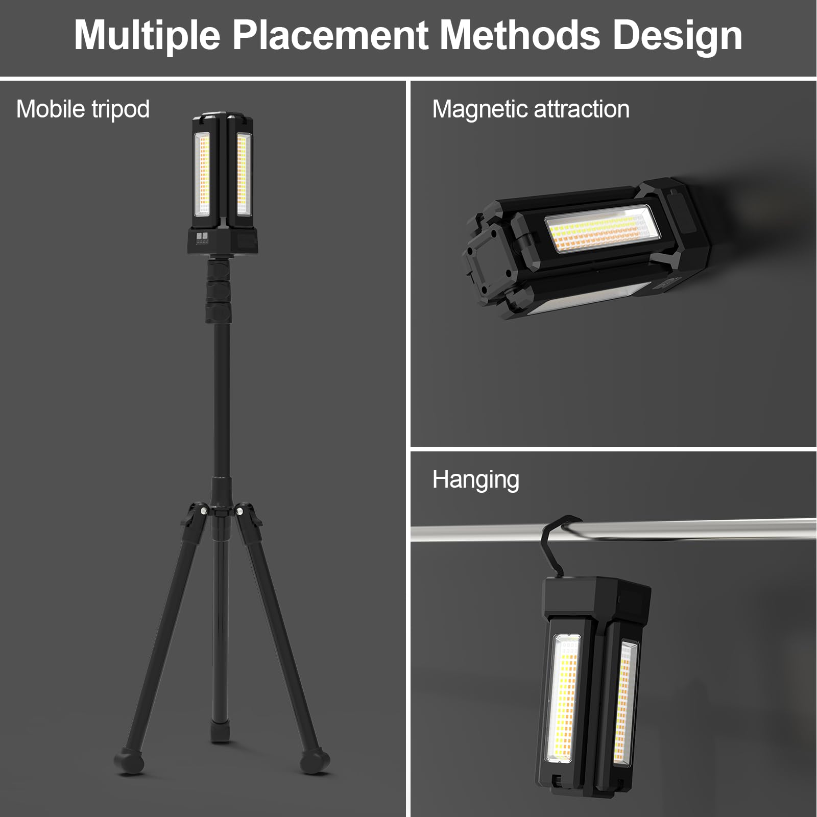 CLIUNT Gym Lamp Posa LED 7 Luminosità Con Magnete E Gancio, Angolo 180° Impermeabile Per Fitness Campeggio - 6
