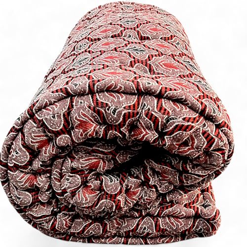 Image of Adim's Soft Cotton Box Quilt Mattress | Mattress Offers a Combination of Comfort, Durability and Style,Making it an Excellent Choice for a restful Night's Sleep (Red Jacquard Design, 36X72 X5 Inches)