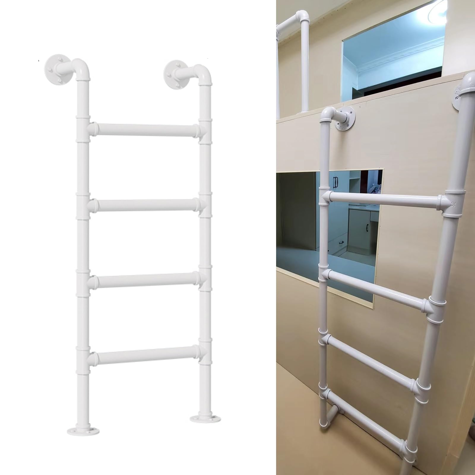4 Rung Metal Bunk Bed Ladder Wall Mounted Attic Egress Ladder for Basement Windows Ideal for Dorms & Apartments (150cm/59in)