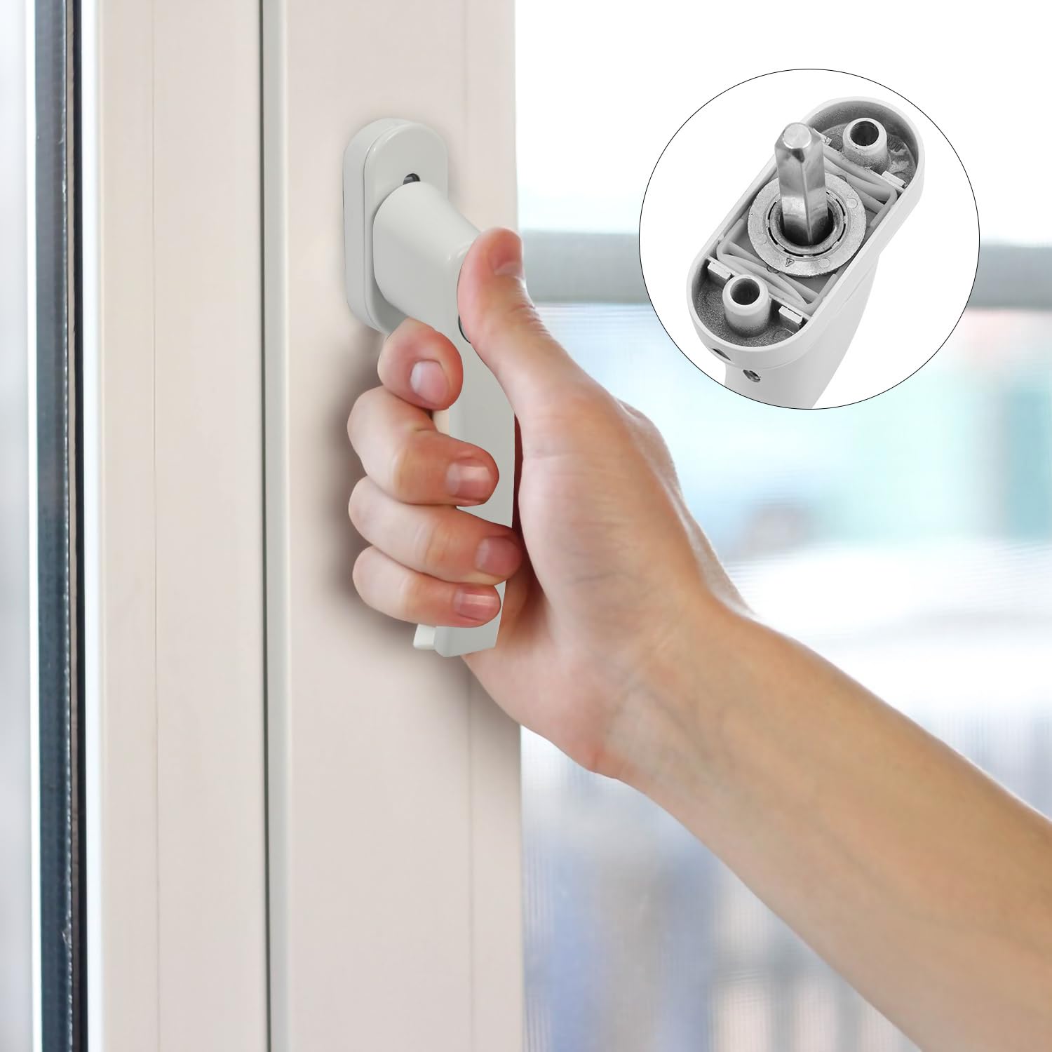 Fenstergriffe Abschliessbar, 16 Stück in Weiß, Gleichschließende, Abschließbare Fenstergriffe mit Schloss zur Kindersicherung für Fenster & Balkontüren, Stiftlänge 35mm