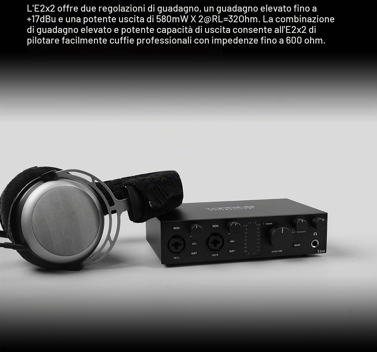 Topping Professional E2x2, Interfaccia audio USB e modulo preamplificatore microfono ultralineare, Colore Nero