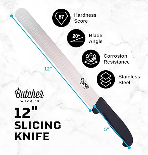 Miniatura 2 de Cuchillo de rebanar de 12 pulgadas  Cuchillo de pechuga y trinchar con borde Granton para barbacoa, pavo, jamón, costilla y corte preciso de carne