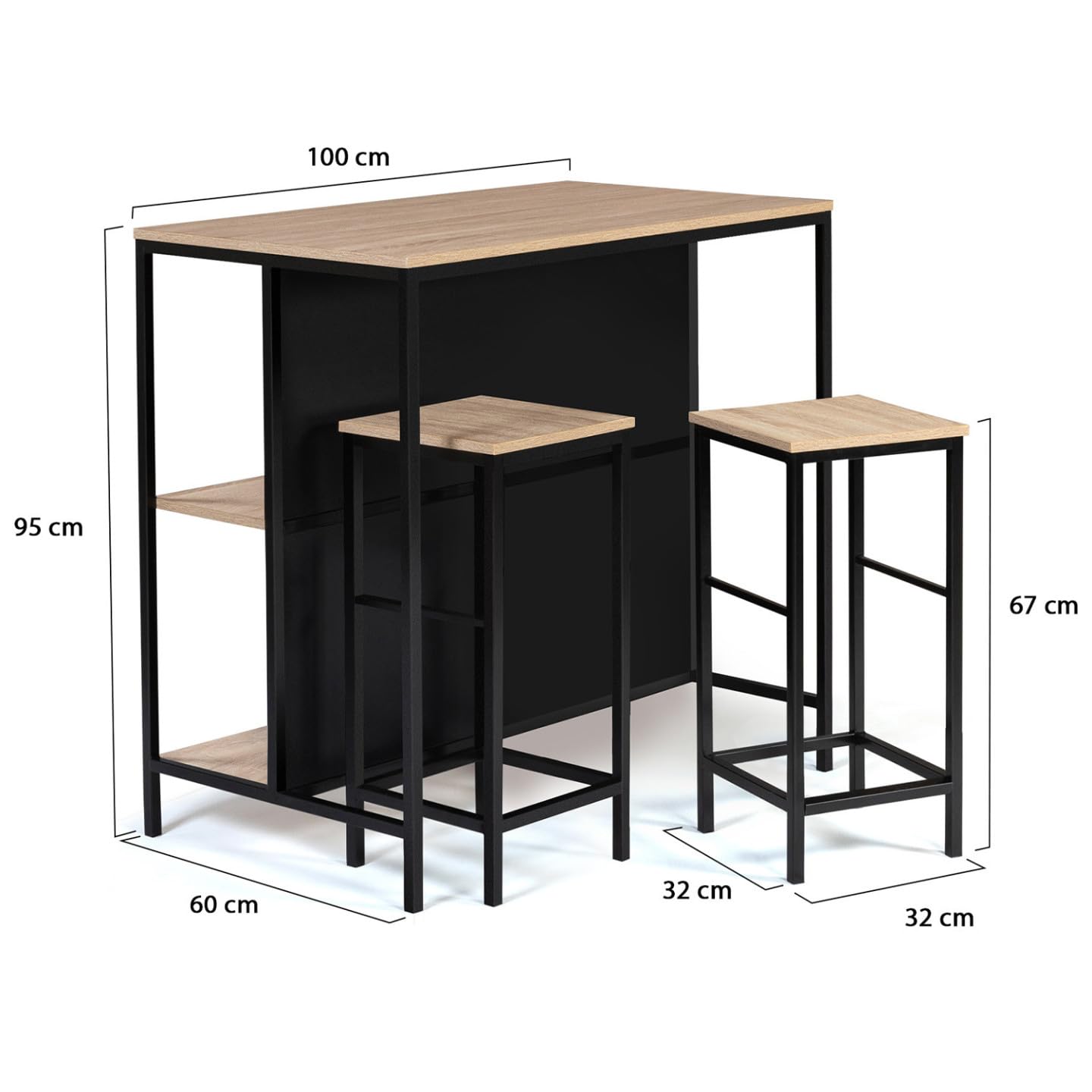 IDMarket - Ensemble Table de Bar îlot Detroit et 2 tabourets Design Industriel