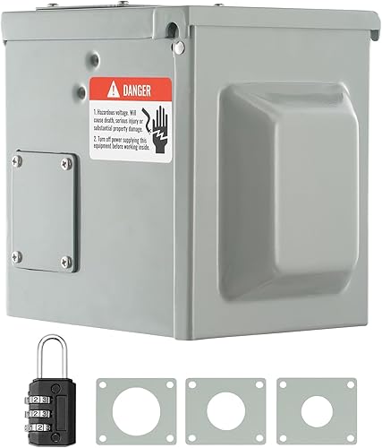 Miniatura 9 de VEVOR Caja de toma de corriente RV de 30 amperios, 125250 voltios, caja de receptáculo cerrada para exteriores con cerradura, NEMA TT-30R panel