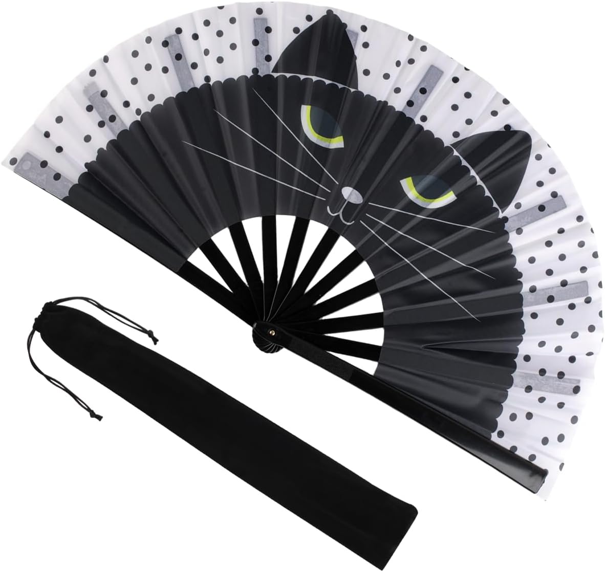 Large Folding Hand Fan for Line Dance, Men/Women Rave Hand Fan, Clack Popping Fans for Boots On The Ground Dance, EDM, Wedding, Party (Cat)