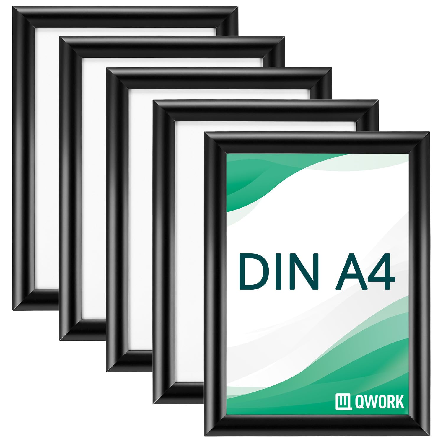 QWORK® Paquete de 5 Marco a Presión - A4 - Perfil de Aluminio de 25 mm - para Póster, Certificados, Dibujos - Negro