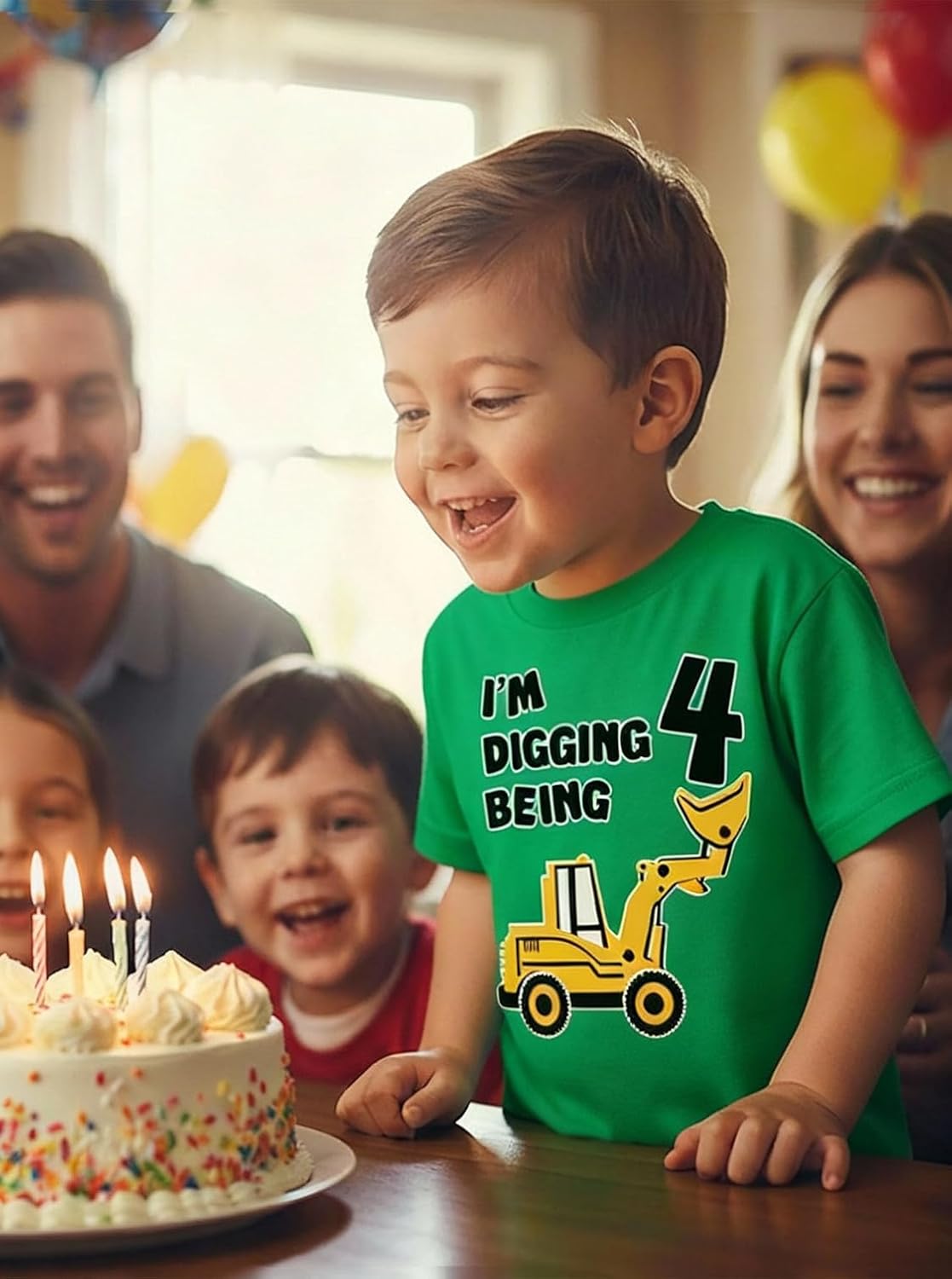 Tstars I'm Digging Being 4 Shirt - Fun 4th Birthday Construction Tee for Toddler Boys and Kids