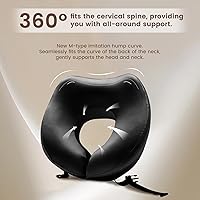 Vista 5 de THXSILK Almohada de cuello 100% seda de morera para viajes y avión, almohada de viaje de espuma viscoelástica para soporte de cuello en coche y Negro