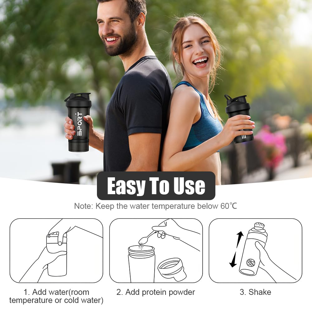 Wysokiej jakości Shaker Protein Shaker do uzupełniających wstrząsów, jednorodna i łatwa do czyszczenia mieszanka białek, trwała i bezpieczna, czarna, pojemność 500 ml
