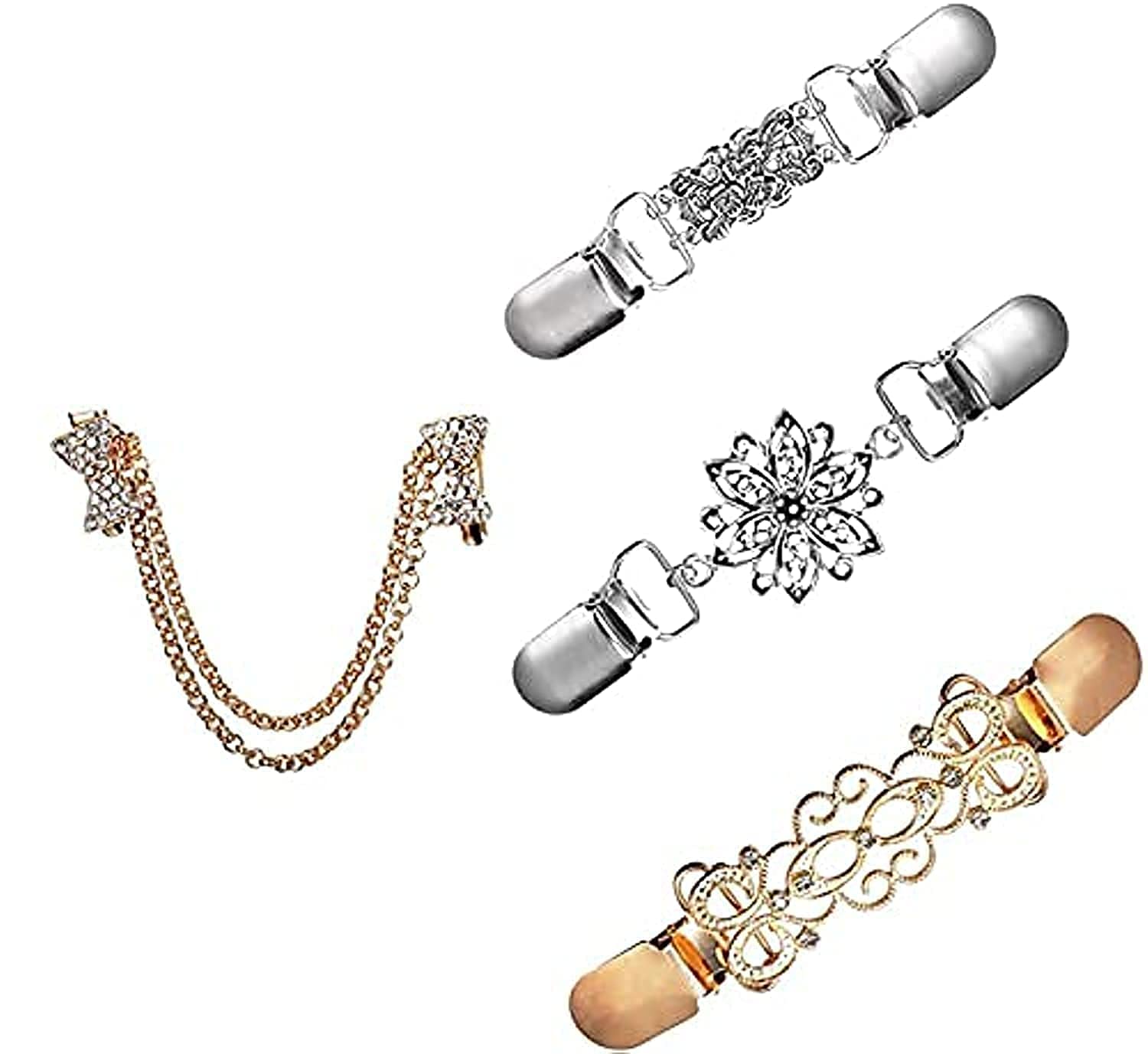 Shirt Collar Clip, Sweater Clips for Women Girls Retro Cardigan Collar Clips Set Hollow Flower Pearl Dresses Sweater Shawl Cardigan Collar Clip