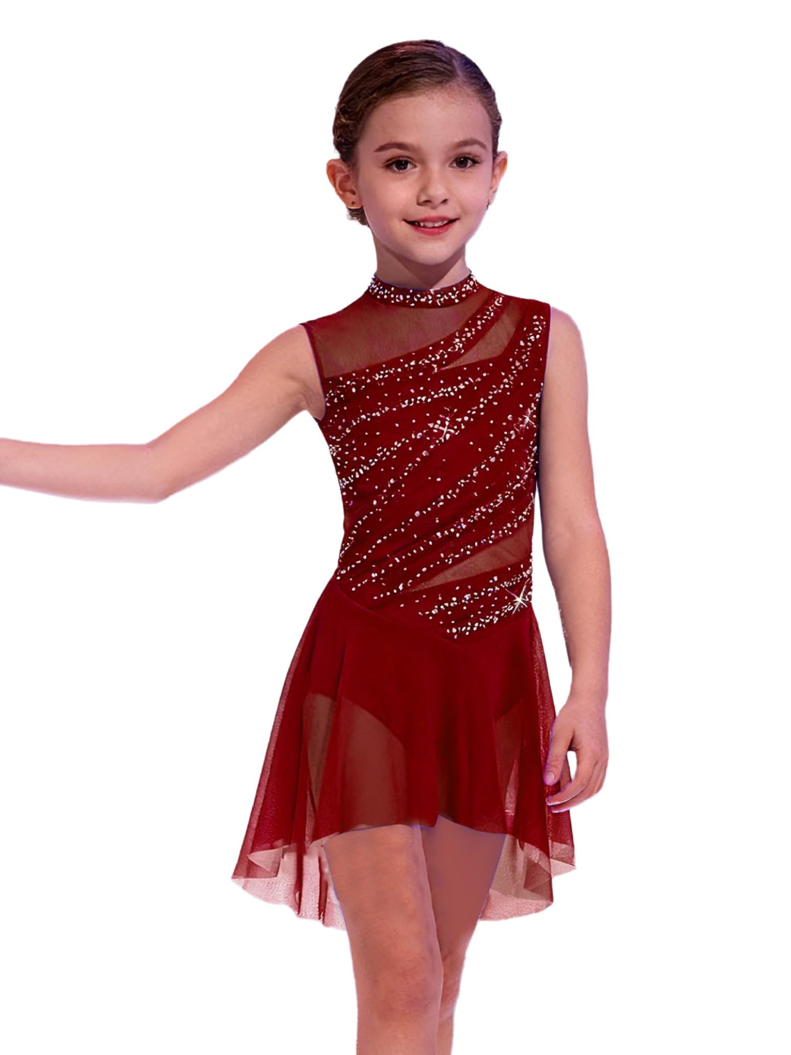 Eiskunstlauf Kleid Mädchen Ärmellos Glitzer Ballettkleid Tanzkleid Tanzanzug Kostüm Tanzbekleidung Ballettkleidung