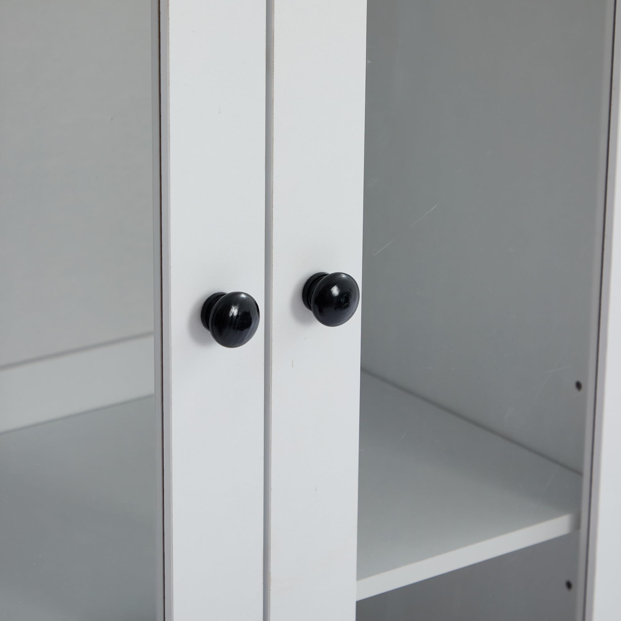 Merax Vitrina con luces LED, vitrina de cristal con cajones y estantes ajustables, moderna vitrina para libros, vitrina de colección, armario alto para cocina, salón, dormitorio, oficina, color blanco