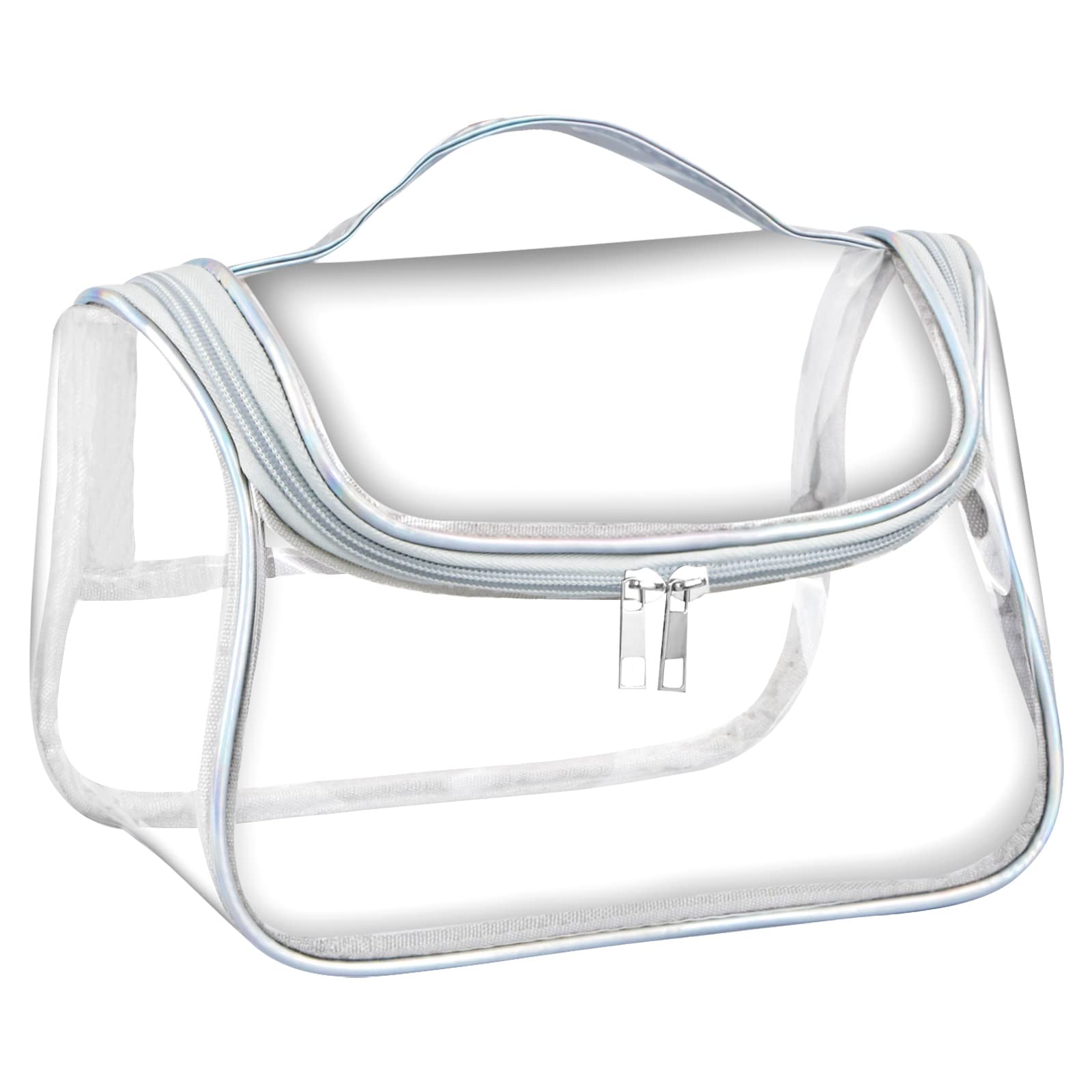 smatime Bolsas de Aseo Transparente de Viaje Neceser de Maquillaje Mujeres Impermeable PVC Organizador de Cosméticos Portátil Estuche de Belleza para Niña Vacación Baño, Plata