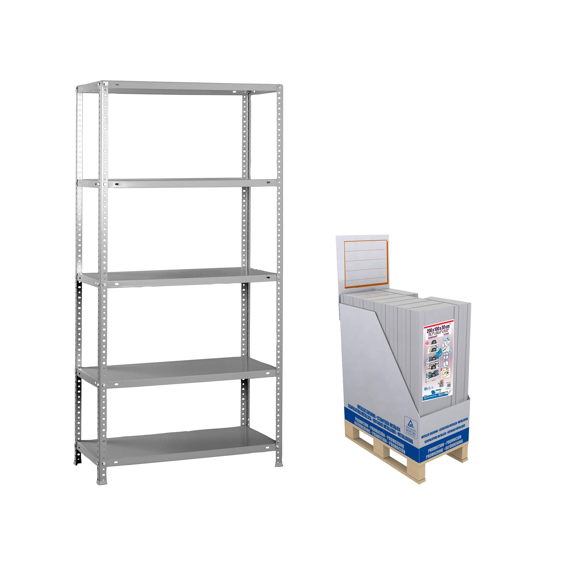 Simon Rack Estanterias Metalicas, Pack 14 Unidades, 2000x1000x300 mm, 5 Baldas, 100 kg de Punto Flexión, Estanterías Almacenaje, Gris - Comfort