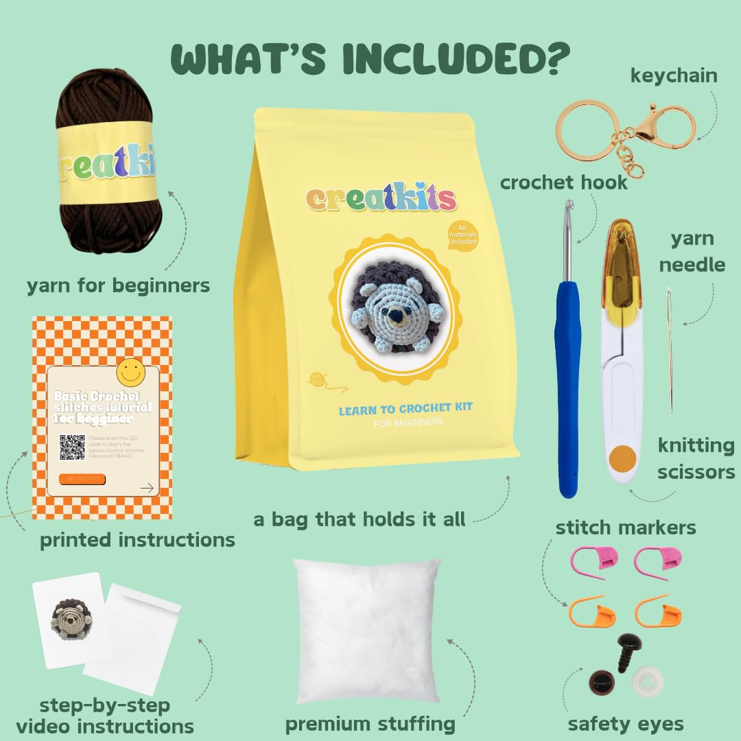 Easy Crochet Kit for Beginners Animals - Learn to Crochet Kits for Beginners - Spiky Knit Kits