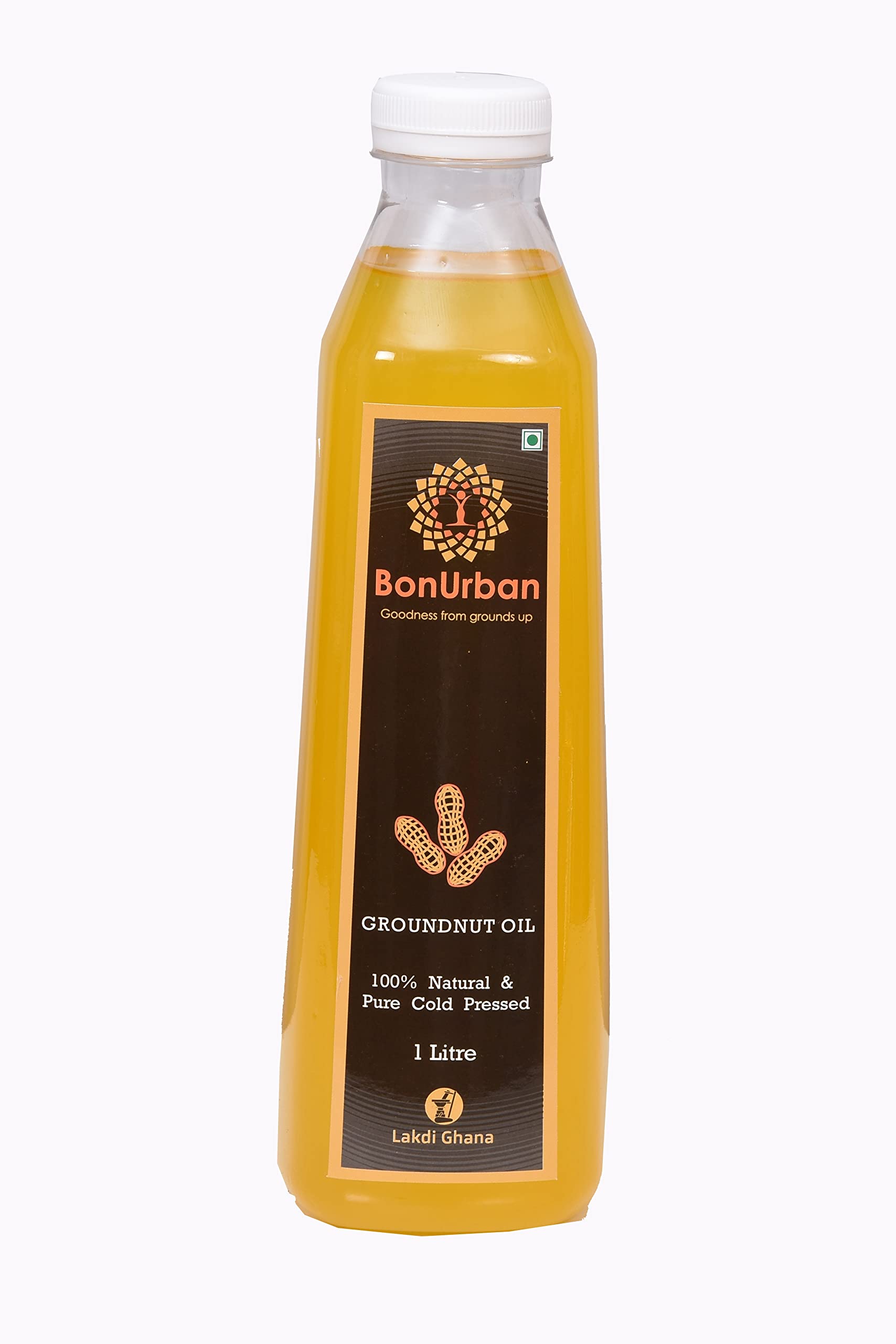 Bonurban Cold Pressed Groundnut/Peanut Oil (100% शुद्ध कच्ची-घाणी मूँगफली का तेल ) - 1 Ltr