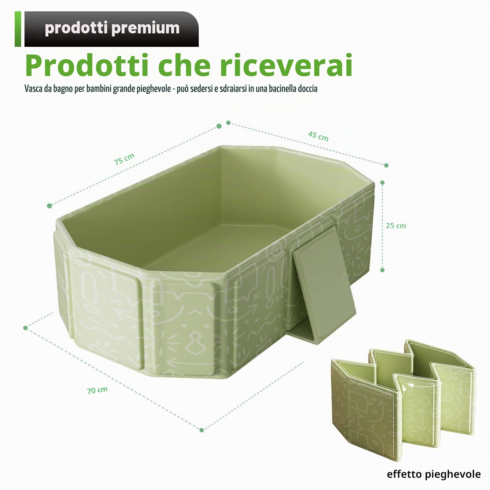 Vasca da bagno pieghevole per bambini, grande vasca da bagno per bambini, pieghevole, portatile, pieghevole, per la doccia, salvaspazio, rettangolare, ideale per il bagno di ghiaccio caldo 0-5 anni