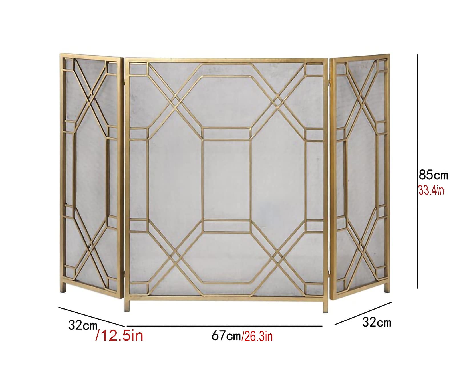 Parascintille per caminetto da interno, grande schermo in ferro battuto a 3 pannelli, copertura in rete decorativa in metallo per esterni, recinzione solida per caminetto, pannelli parascintille in