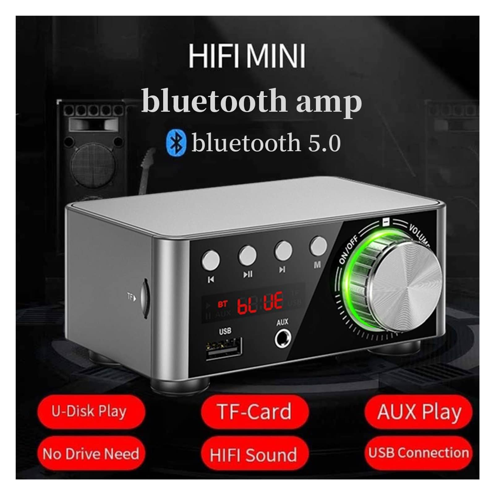 100W Audio HiFi Bluetooth 5.0 Classe Power Classe D Amplificatore TPA3116 Digital Amp Home Audio Auto Marine USB AUX IN. Mini audio.(Silver AMP,No)