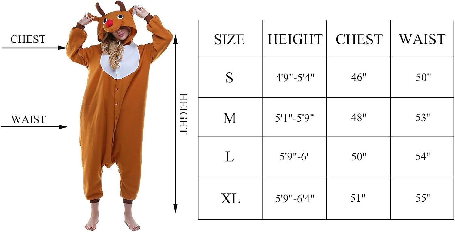 NEWCOSPLAY Unisex Adult Santa Claus Reindeer Onesie Plush One Piece Pajamas Christmas Costume : Clothing, Shoes & Jewelry