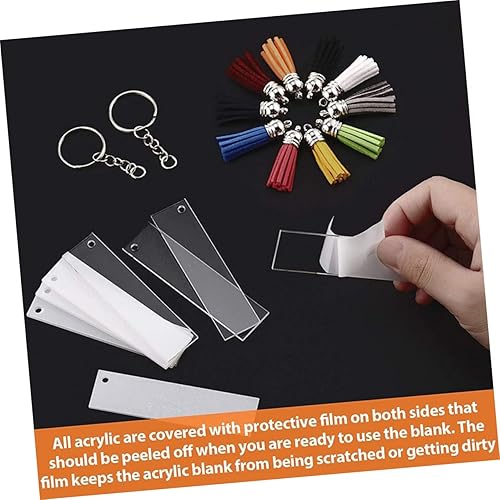 Miniatura 6 de 20 piezas clave transparente círculo borla conmemorativa placa billet llavero de cuero artificial llavero colgante anillo redondo acrílico llavero