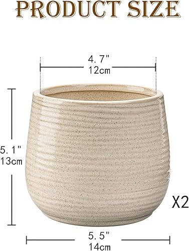 Miniatura 8 de Macetas de cerámica de 6 pulgadas + 5 pulgadas, juego de 2, macetas con agujeros de drenaje y bandeja de platillos, maceta blanca de jardín para