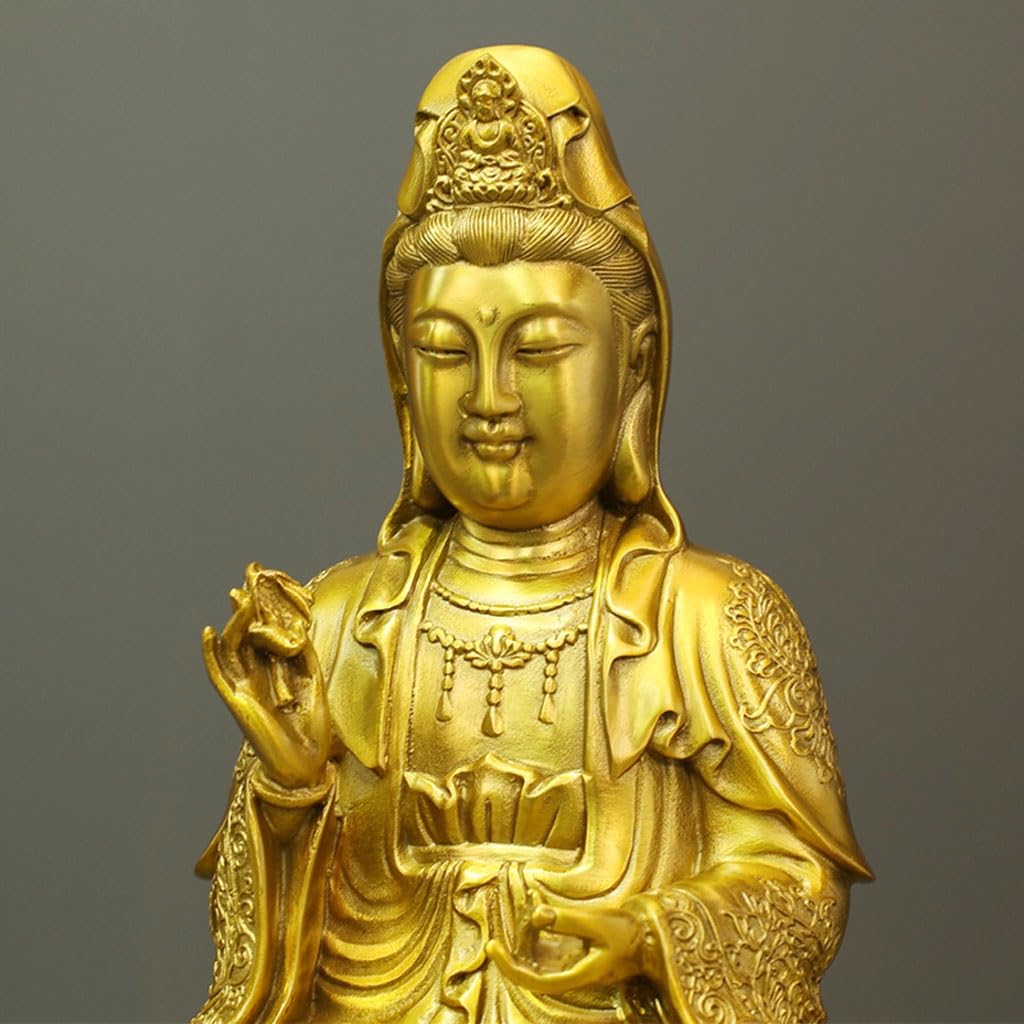 Kryty posąg Buddy Guanyin Bodhisattva - Mosiężne ozdoby Buddy, Kult Świątyni Zen, domowa medytacja, ozdobne ozdoby posąg Buddy w medytacji Figurka i rzeźba