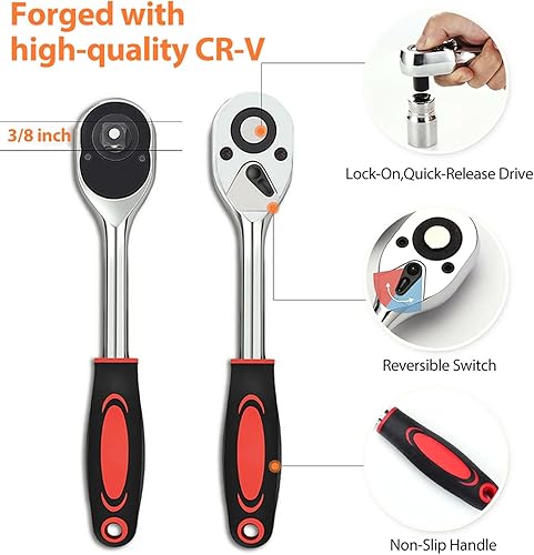 Miniatura 6 de ikaufen Juego de 46 piezas de llaves de vaso de 14 pulgadas con llave de trinquete, kit de herramientas de acero CR-V para el hogar, automóvil,